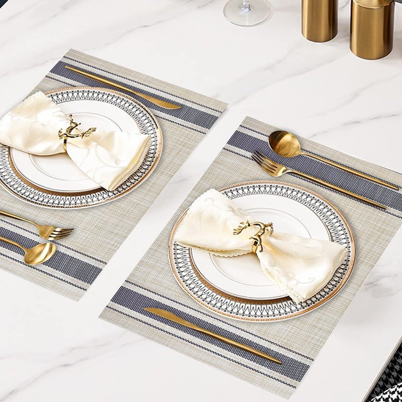 DACHUI Placemats Set of 6, Soft & Elegant Woven Vinyl Place Mats, Water Resistant, Heat Resistant, Washable, Durable Table Mats (Blue Stripes) - Image 2